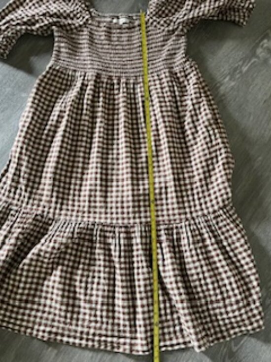 Madewell Lucie Elbow-Sleeve Smocked Gingham Midi Dress Two Pockets Women's M - Picture 11 of 15